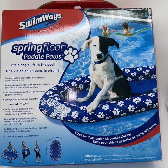 NEW Swimways Pool Spring Dog Float Paddle Paws Inflatable Packable Raft 65lb - Picture 5 of 7